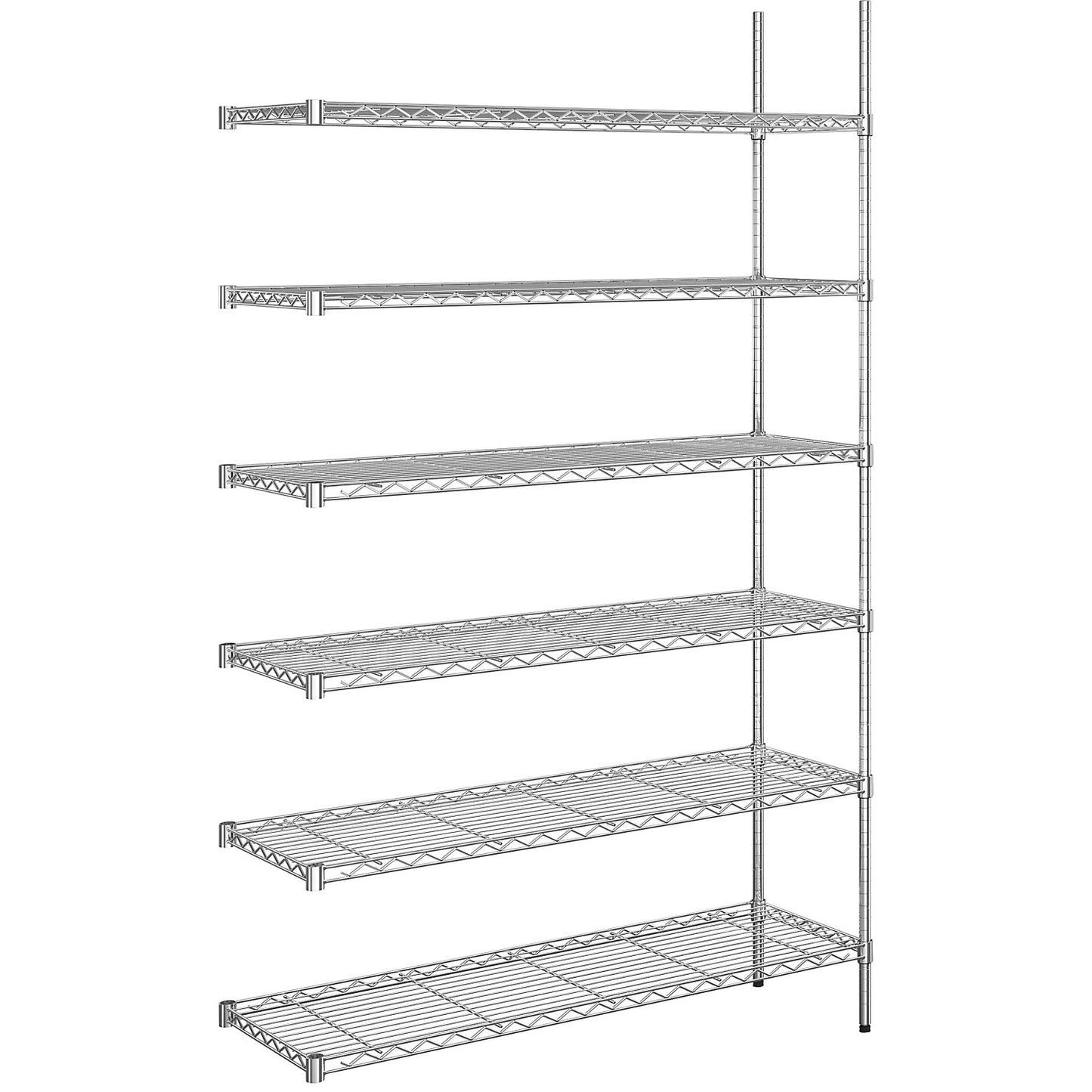 Steel wire mesh shelf unit, chrome plated, max. shelf load 100 kg, WxD 1220 x 460 mm, extension shelf unit, height 2180 mm, 6 shelves.