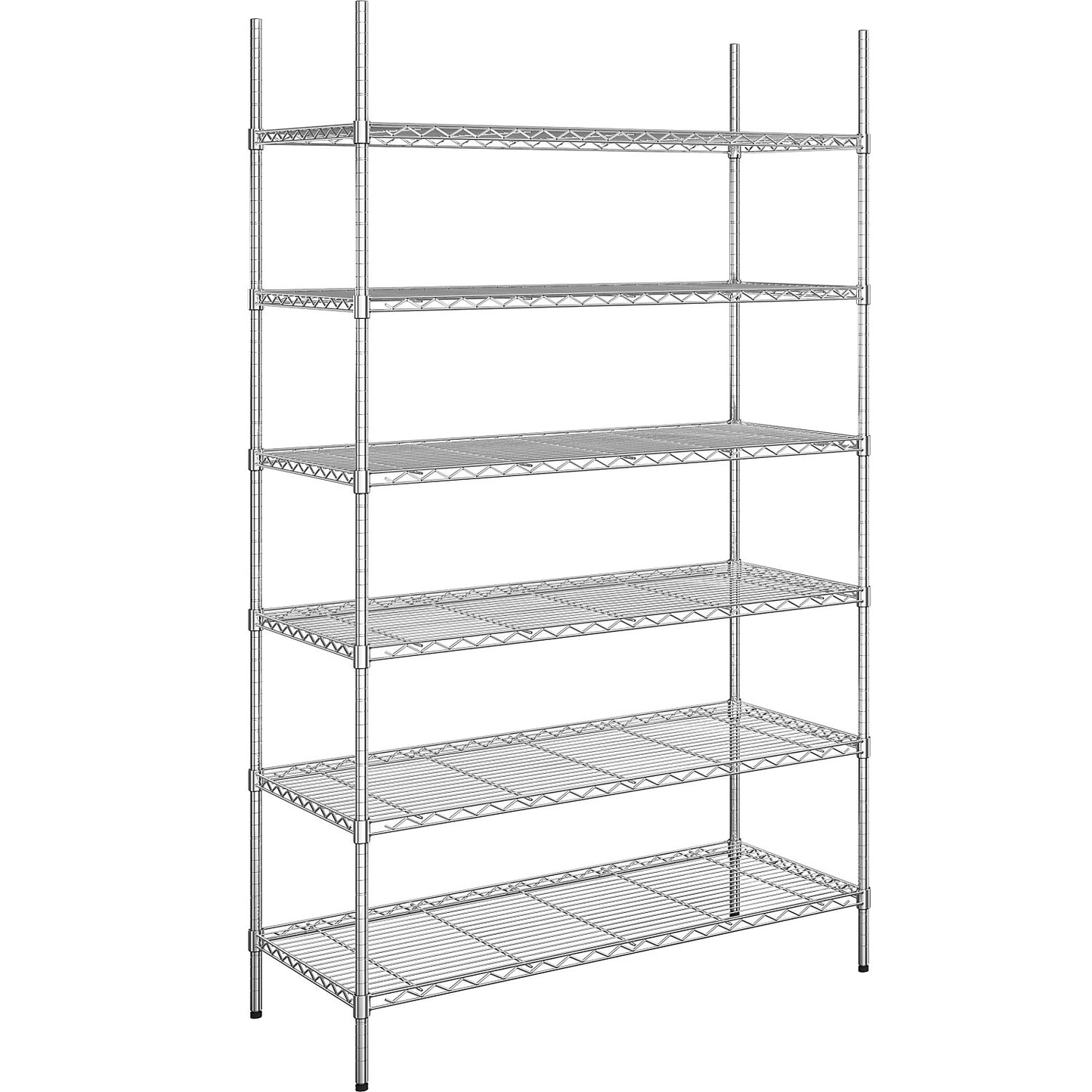 Steel wire mesh shelf unit, chrome plated, max. shelf load 100 kg, WxD 1220 x 610 mm, standard shelf unit, height 2180 mm, 6 shelves.