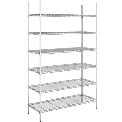 Steel wire mesh shelf unit, chrome plated, max. shelf load 100 kg, WxD 1220 x 610 mm, standard shelf unit, height 2180 mm, 6 shelves.