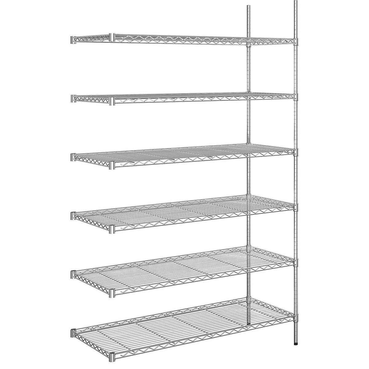 Steel wire mesh shelf unit, chrome plated, max. shelf load 100 kg, WxD 1220 x 610 mm, extension shelf unit, height 2180 mm, 6 shelves.