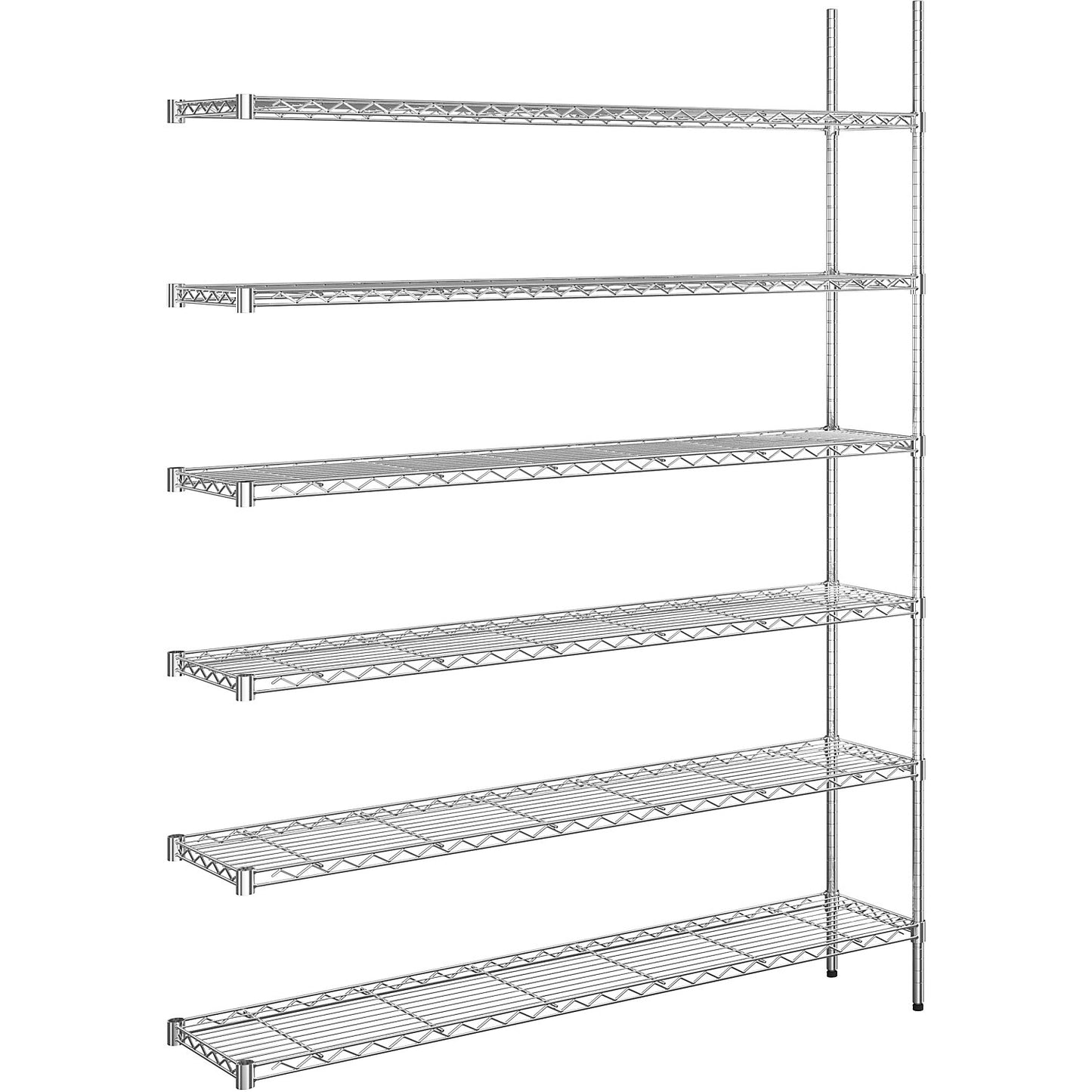 Steel wire mesh shelf unit, chrome plated, max. shelf load 100 kg, WxD 1520 x 360 mm, extension shelf unit, height 2180 mm, 6 shelves.