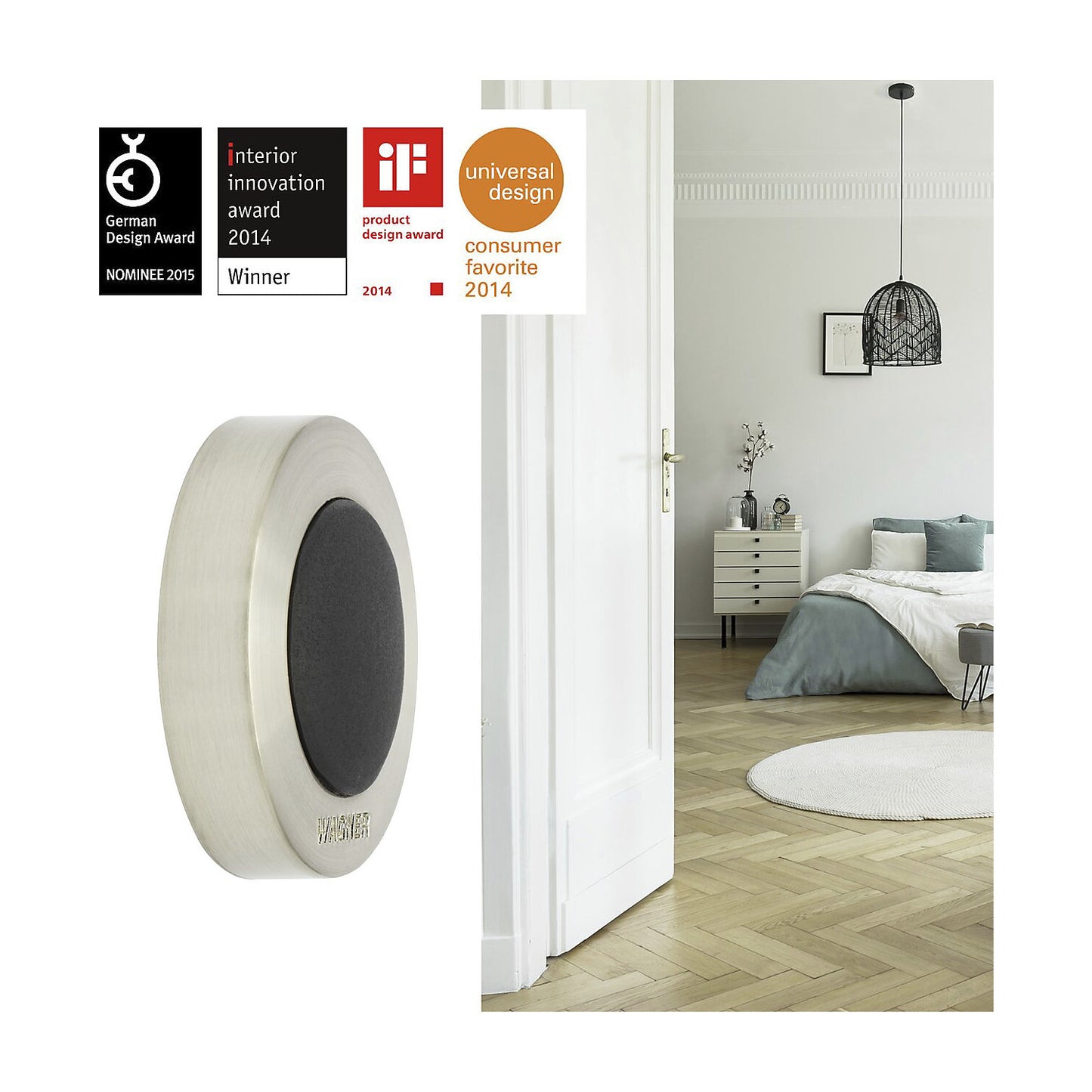 Designer wall mounted door stopper, Ø 38 mm, pack of 5, height 10 mm.