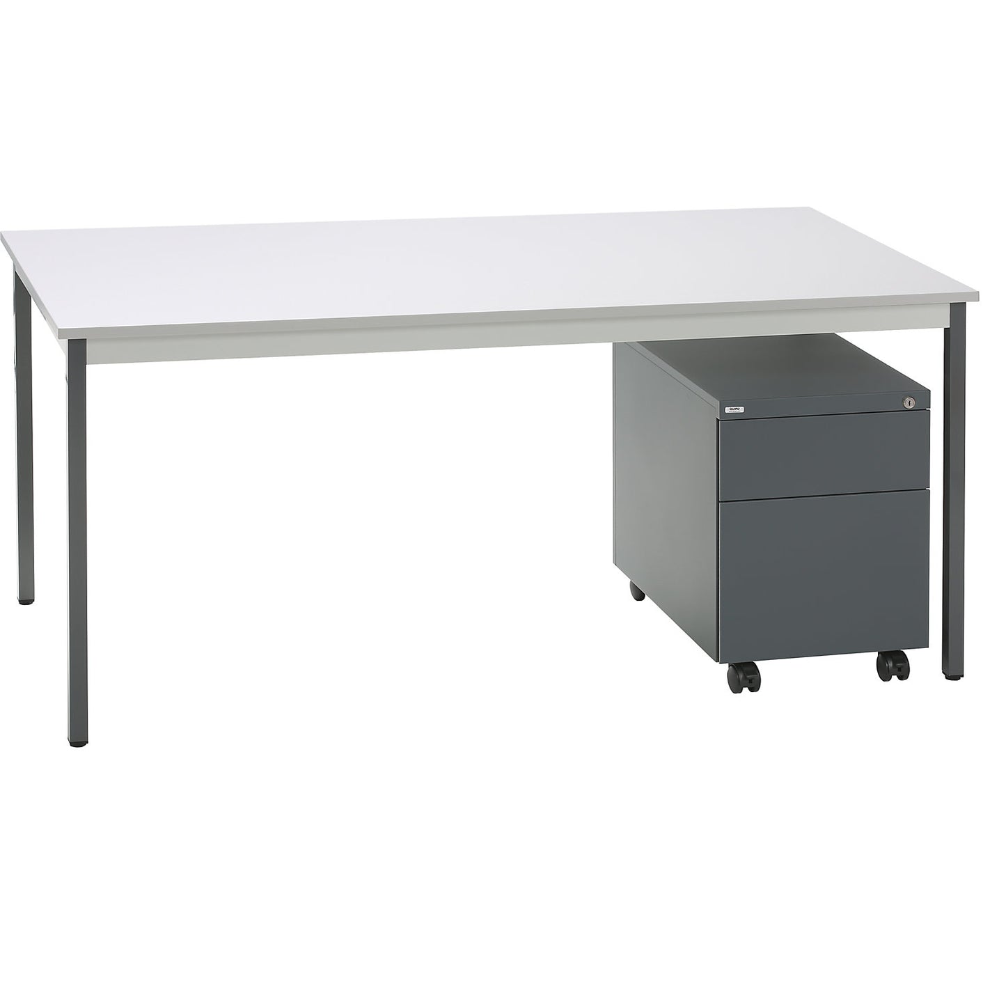 SATO complete office, desk + mobile pedestal, 590 mm deep, mobile pedestal with drawer and suspension file drawer.
