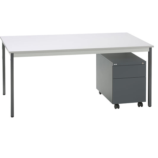 SATO complete office, desk + mobile pedestal, 590 mm deep, mobile pedestal with drawer and suspension file drawer.