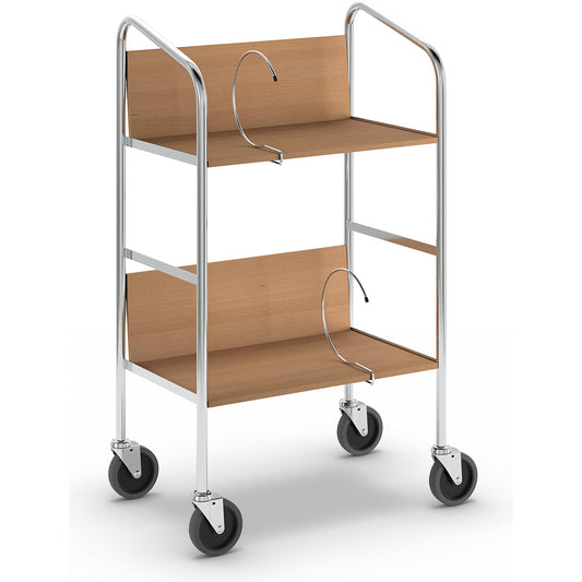 File trolley, chrome plated, 2 shelves, LxWxH 550 x 340 x 840 mm, beech finish.