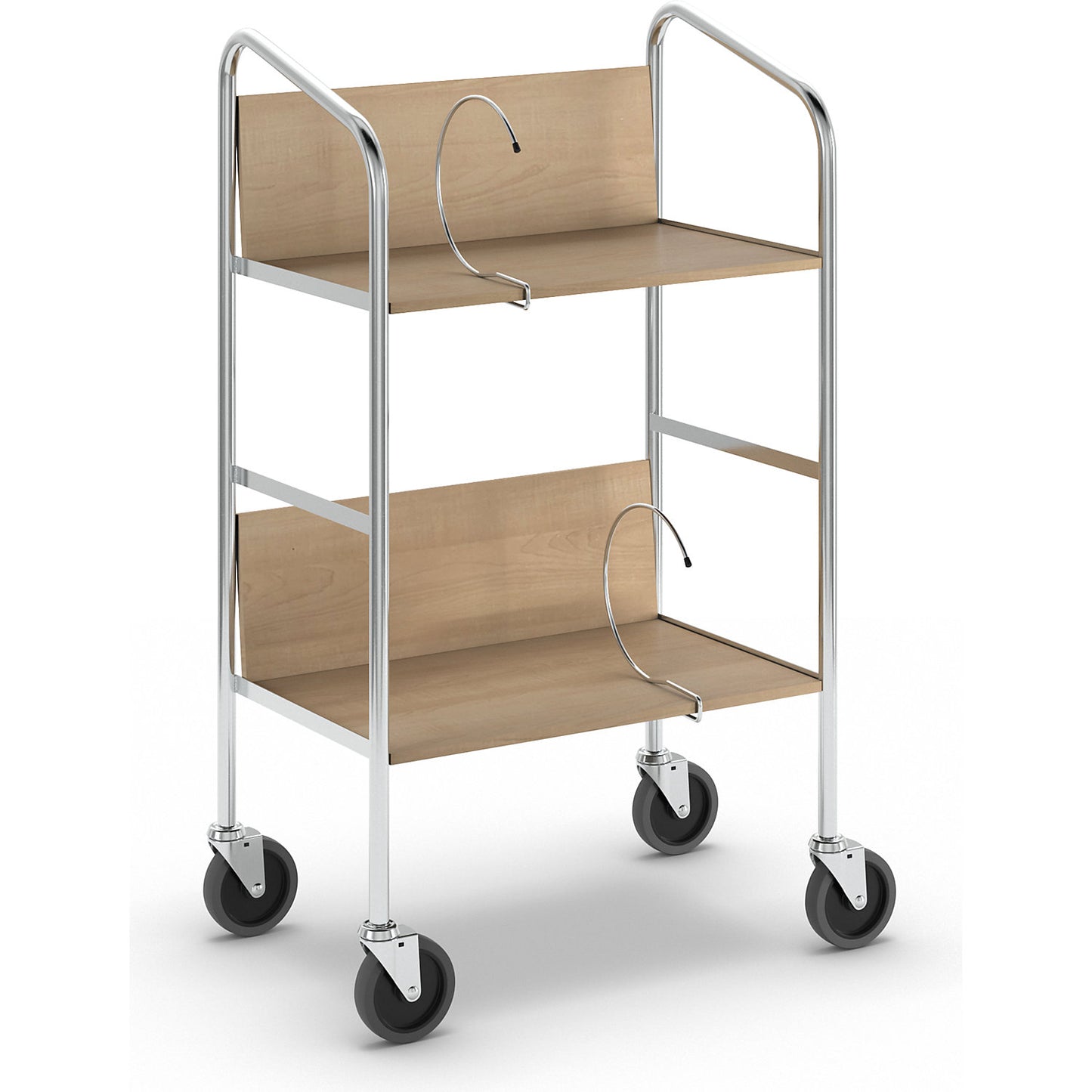 File trolley, chrome plated, 2 shelves, LxWxH 550 x 340 x 840 mm, birch finish.