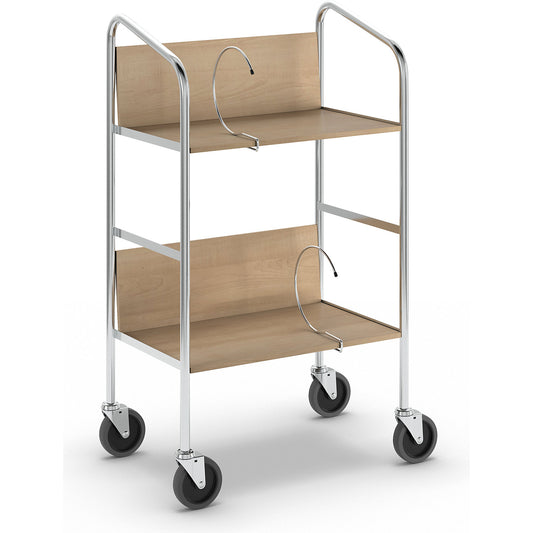 File trolley, chrome plated, 2 shelves, LxWxH 550 x 340 x 840 mm, birch finish.