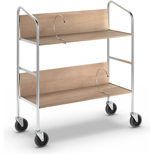 File trolley, chrome plated, 2 shelves, LxWxH 800 x 340 x 840 mm, beech finish.