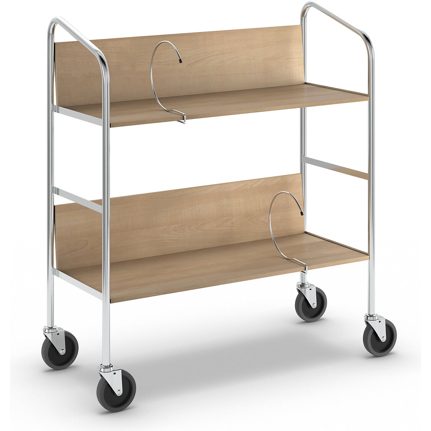 File trolley, chrome plated, 2 shelves, LxWxH 800 x 340 x 840 mm, birch finish.