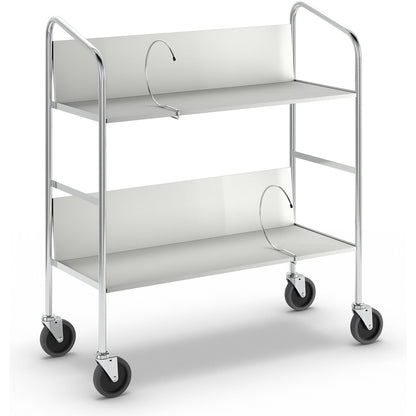 File trolley, chrome plated, 2 shelves, LxWxH 800 x 340 x 840 mm, grey.