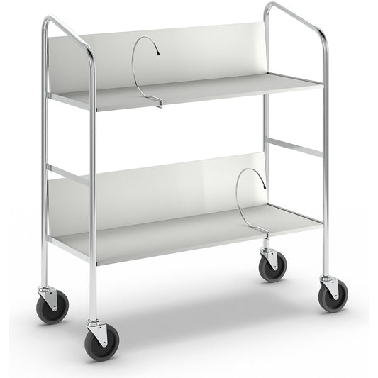 File trolley, chrome plated, 2 shelves, LxWxH 800 x 340 x 840 mm, grey.