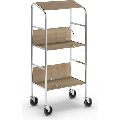 File trolley with top shelf, chrome plated, 3 shelves, LxWxH 550 x 340 x 1060 mm, birch finish.