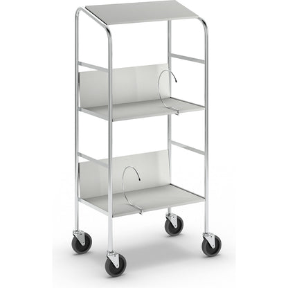 File trolley with top shelf, chrome plated, 3 shelves, LxWxH 550 x 340 x 1060 mm, grey.