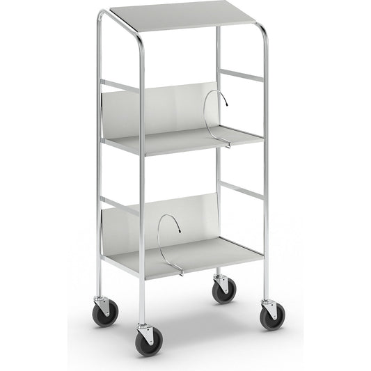 File trolley with top shelf, chrome plated, 3 shelves, LxWxH 550 x 340 x 1060 mm, grey.