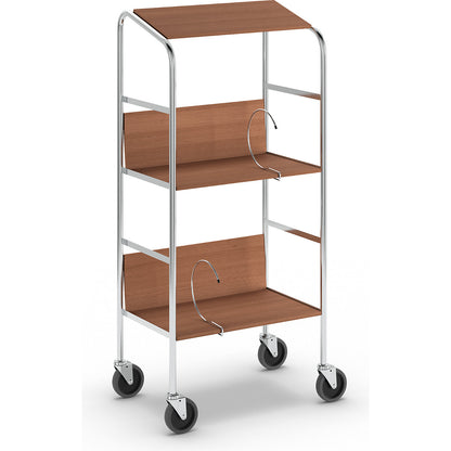 File trolley with top shelf, chrome plated, 3 shelves, LxWxH 550 x 340 x 1060 mm, cherry finish.