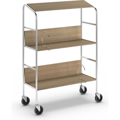 File trolley with top shelf, chrome plated, 3 shelves, LxWxH 800 x 340 x 1060 mm, birch finish.