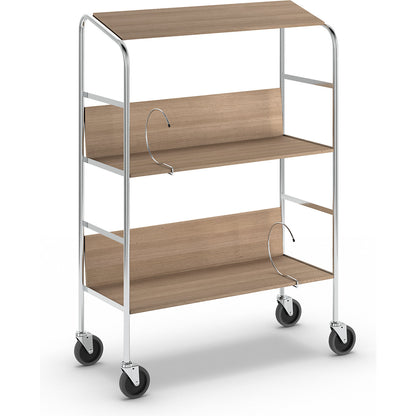 File trolley with top shelf, chrome plated, 3 shelves, LxWxH 800 x 340 x 1060 mm, oak finish.
