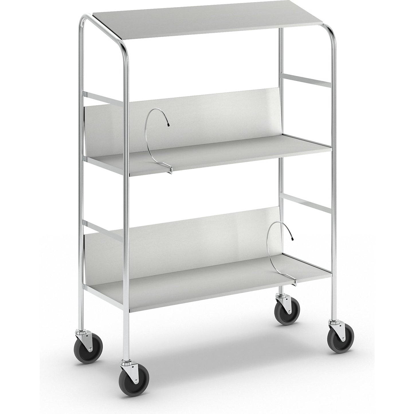 File trolley with top shelf, chrome plated, 3 shelves, LxWxH 800 x 340 x 1060 mm, grey.