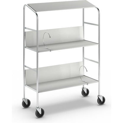 File trolley with top shelf, chrome plated, 3 shelves, LxWxH 800 x 340 x 1060 mm, grey.