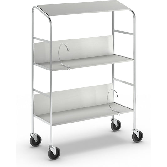 File trolley with top shelf, chrome plated, 3 shelves, LxWxH 800 x 340 x 1060 mm, grey.