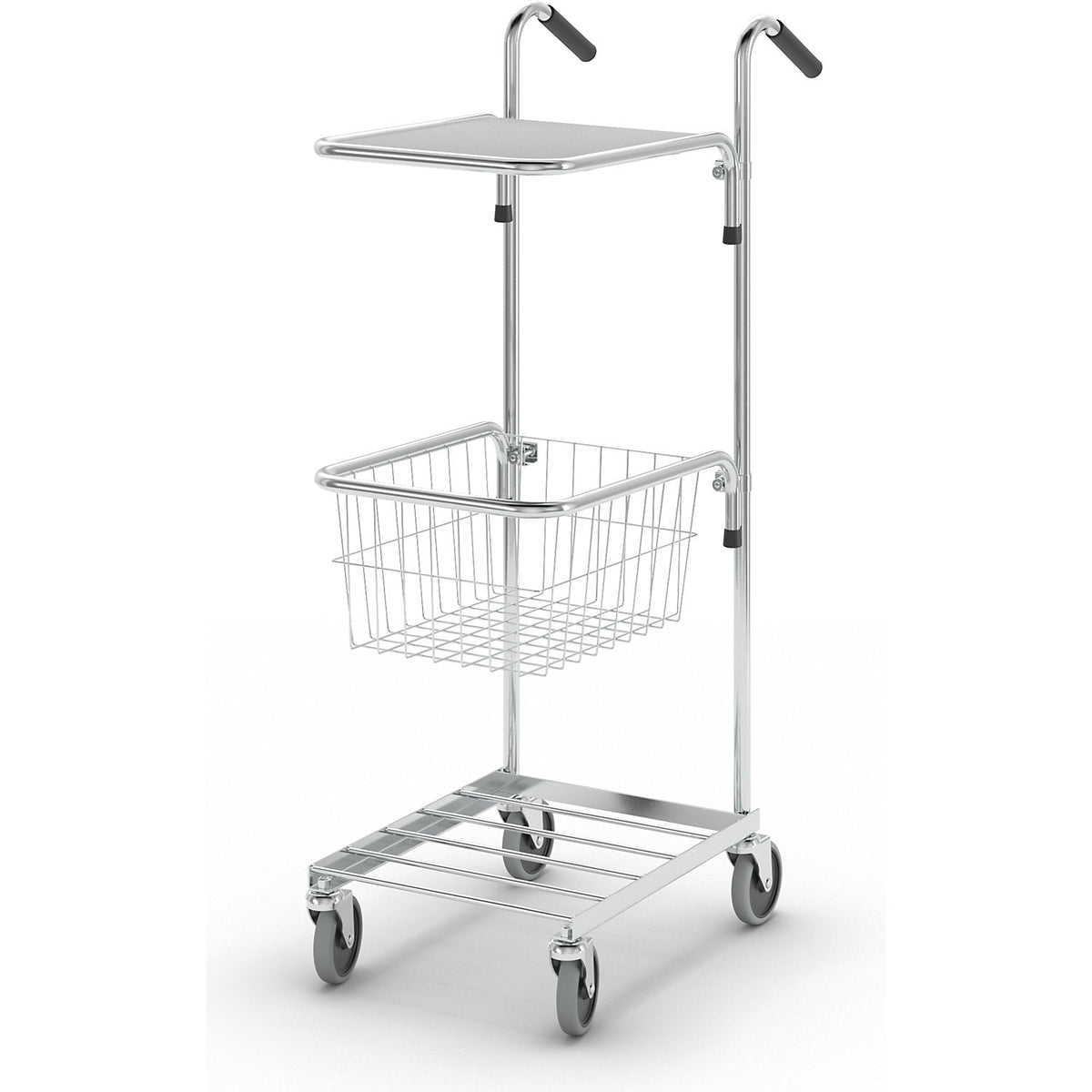 KOMPAKT retail bin, 1 shelf, 1 basket, bright zinc plated frame.
