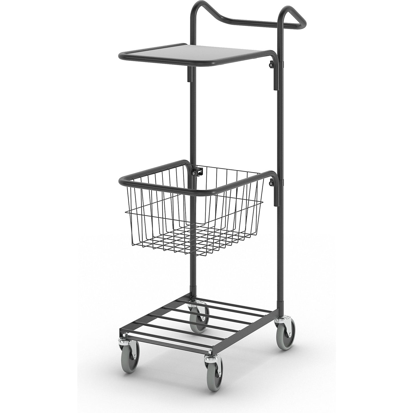 KOMPAKT retail bin, 1 shelf, 1 basket, black frame.