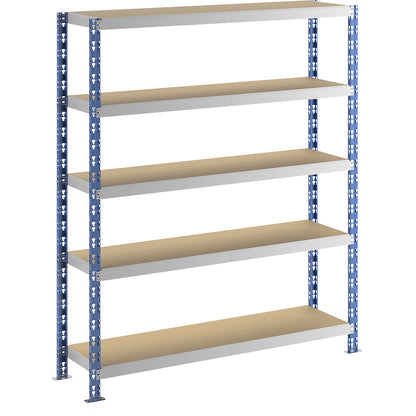 Wide span boltless shelf unit, blue/grey, HxWxD 1820 x 1550 x 400 mm, moulded chipboard shelves, standard shelf unit.