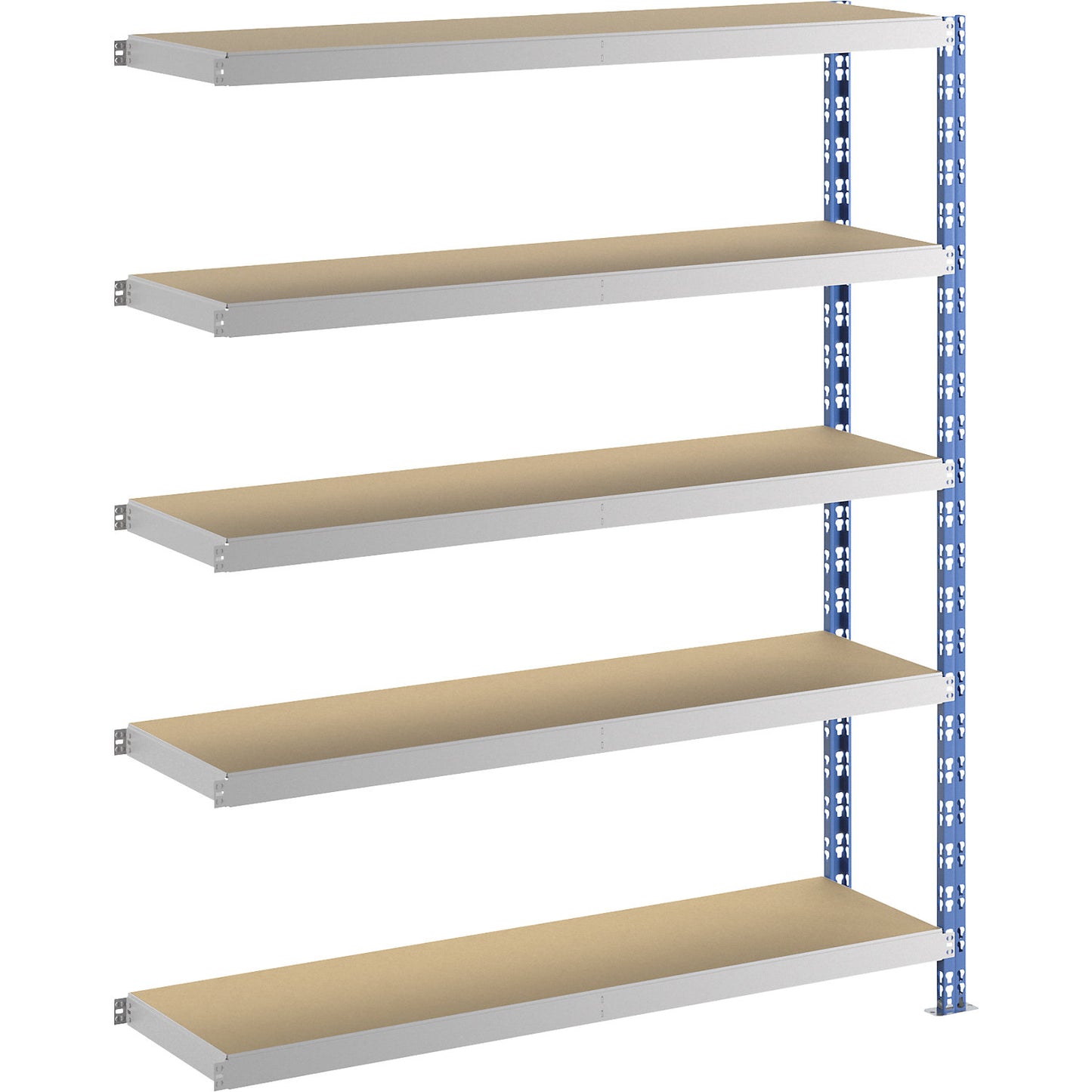 Wide span boltless shelf unit, blue/grey, HxWxD 1820 x 1525 x 400 mm, moulded chipboard shelves, extension shelf unit.