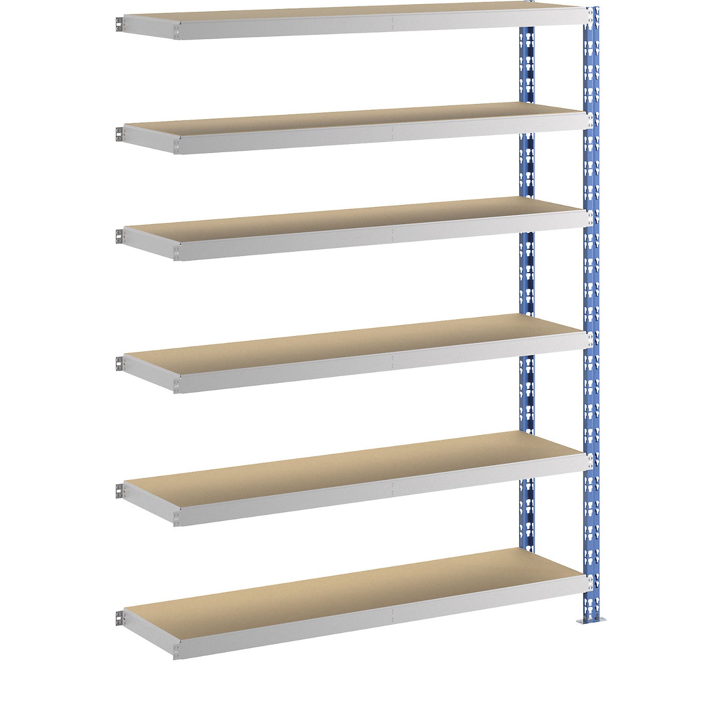 Wide span boltless shelf unit, blue/grey, HxWxD 1976 x 1525 x 400 mm, moulded chipboard shelves, extension shelf unit.