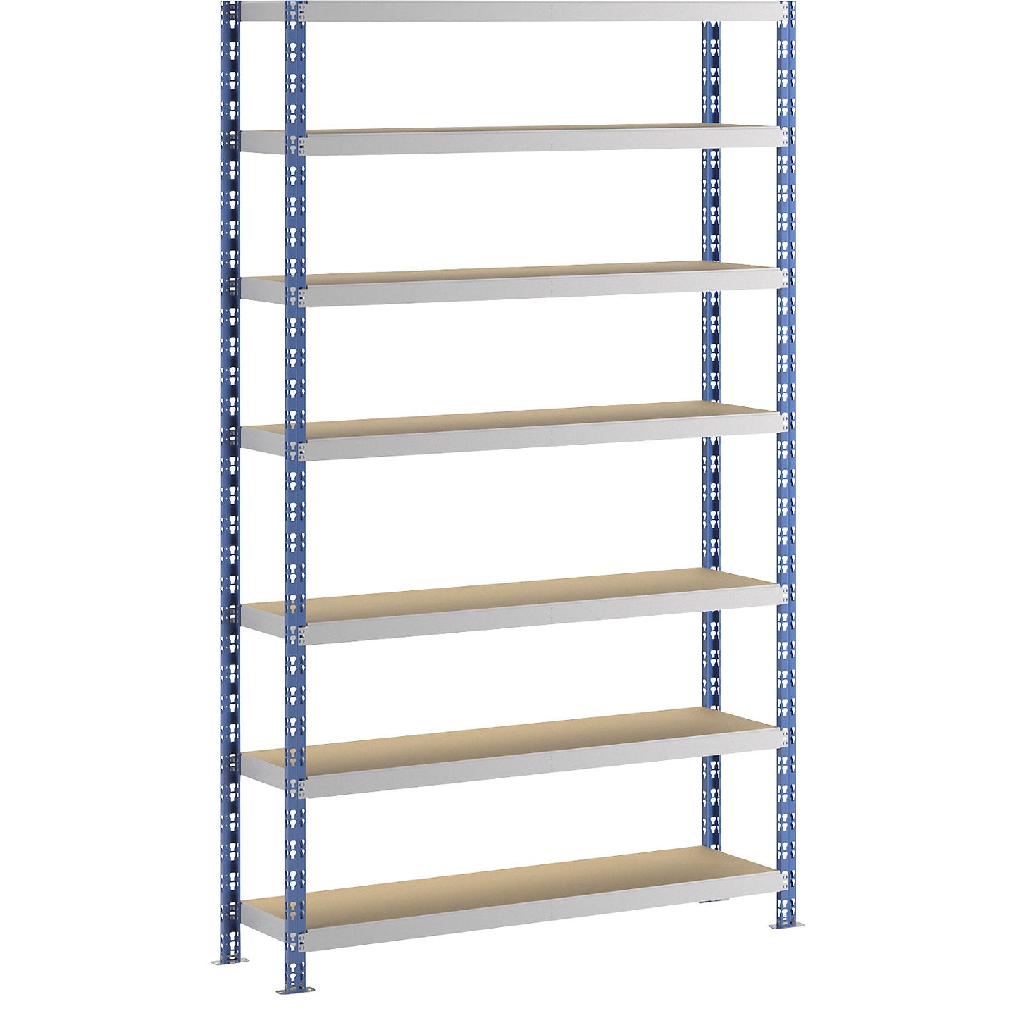 Wide span boltless shelf unit, blue/grey, HxWxD 2522 x 1550 x 400 mm, moulded chipboard shelves, standard shelf unit.
