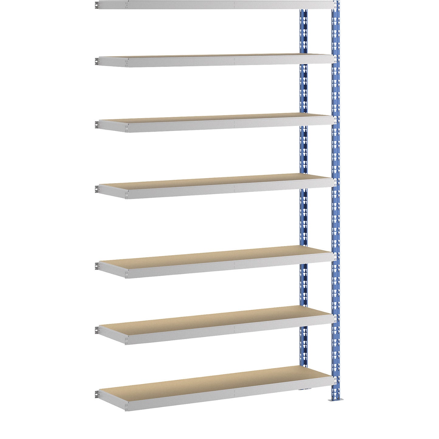 Wide span boltless shelf unit, blue/grey, HxWxD 2522 x 1525 x 400 mm, moulded chipboard shelves, extension shelf unit.