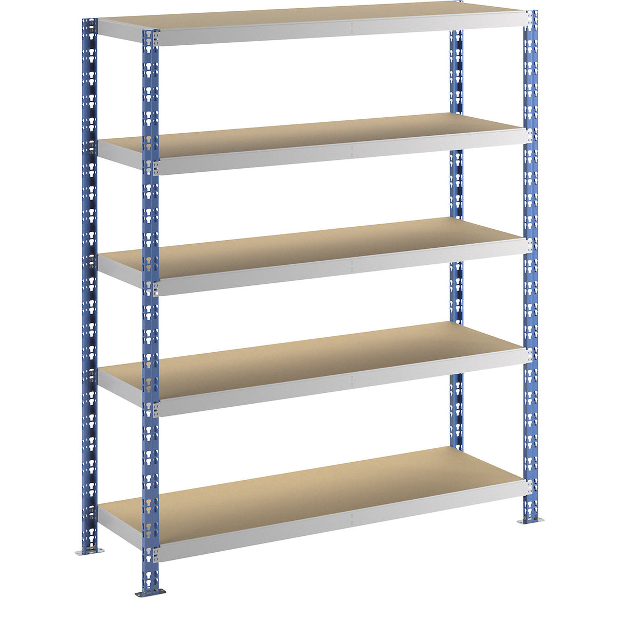 Wide span boltless shelf unit, blue/grey, HxWxD 1820 x 1550 x 500 mm, moulded chipboard shelves, standard shelf unit.