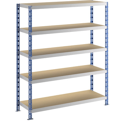 Wide span boltless shelf unit, blue/grey, HxWxD 1820 x 1550 x 500 mm, moulded chipboard shelves, standard shelf unit.