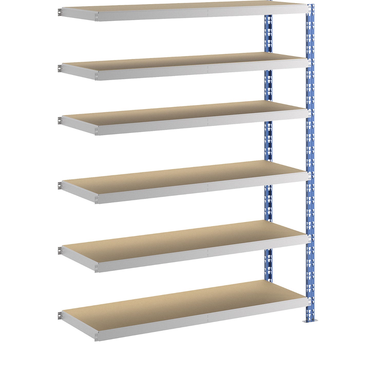Wide span boltless shelf unit, blue/grey, HxWxD 1976 x 1525 x 500 mm, moulded chipboard shelves, extension shelf unit.