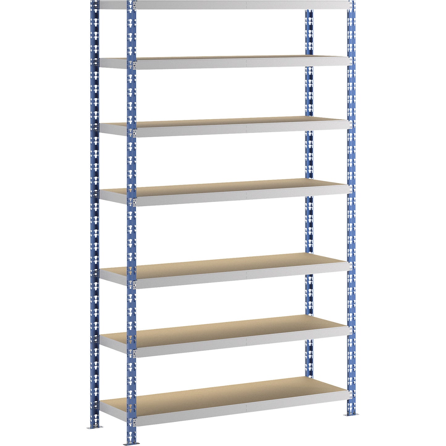 Wide span boltless shelf unit, blue/grey, HxWxD 2522 x 1550 x 500 mm, moulded chipboard shelves, standard shelf unit.