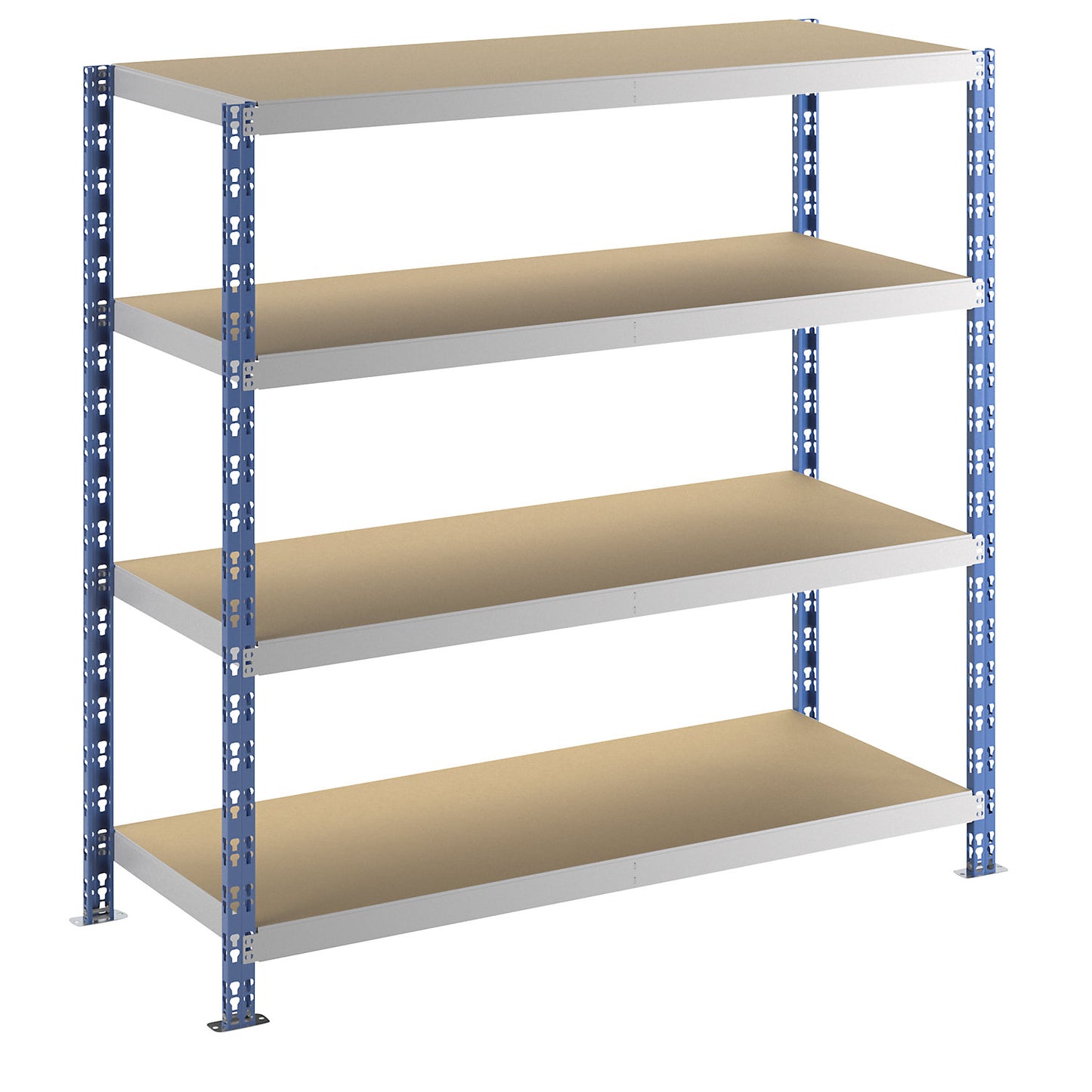 Wide span boltless shelf unit, blue/grey, HxWxD 1508 x 1550 x 600 mm, moulded chipboard shelves, standard shelf unit.