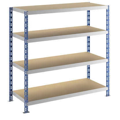 Wide span boltless shelf unit, blue/grey, HxWxD 1508 x 1550 x 600 mm, moulded chipboard shelves, standard shelf unit.