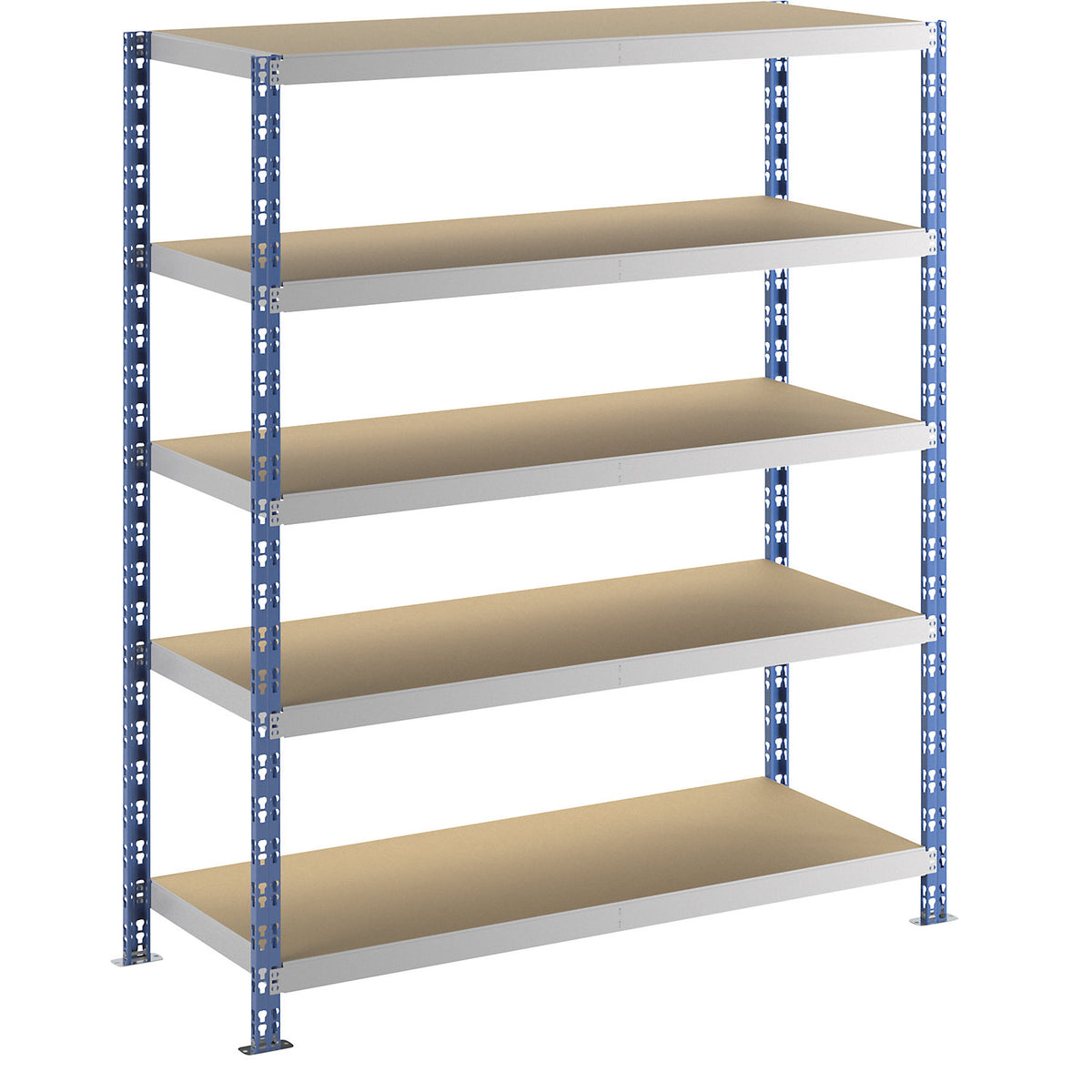 Wide span boltless shelf unit, blue/grey, HxWxD 1820 x 1550 x 600 mm, moulded chipboard shelves, standard shelf unit.