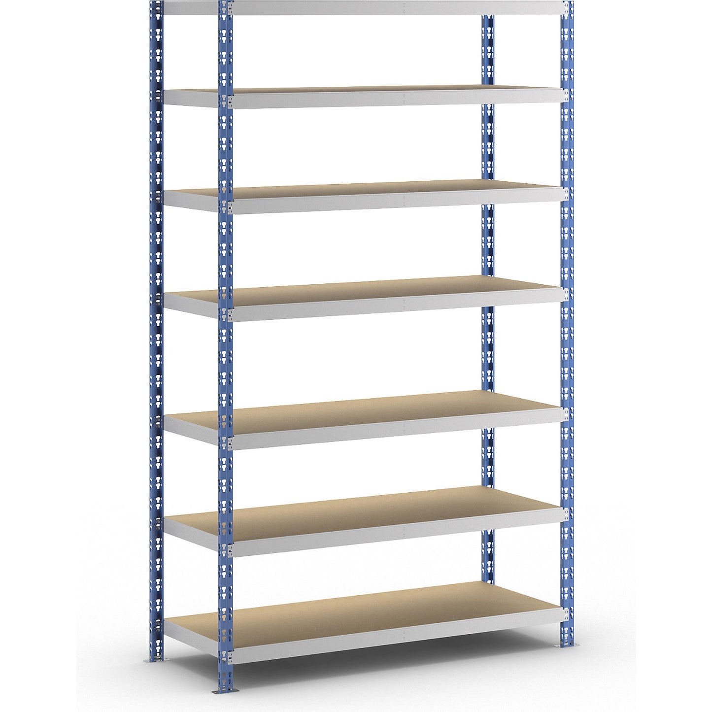 Wide span boltless shelf unit, blue/grey, HxWxD 2522 x 1550 x 600 mm, moulded chipboard shelves, standard shelf unit.