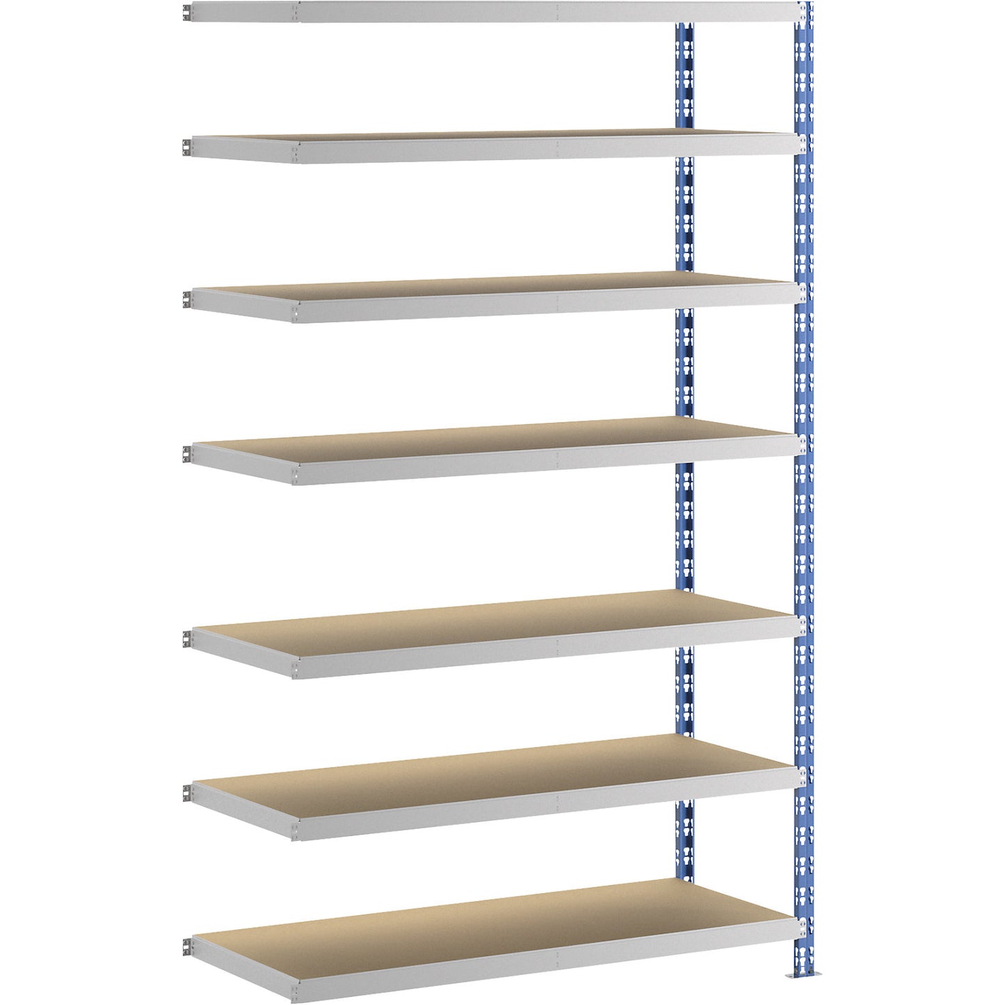 Wide span boltless shelf unit, blue/grey, HxWxD 2522 x 1525 x 600 mm, moulded chipboard shelves, extension shelf unit.