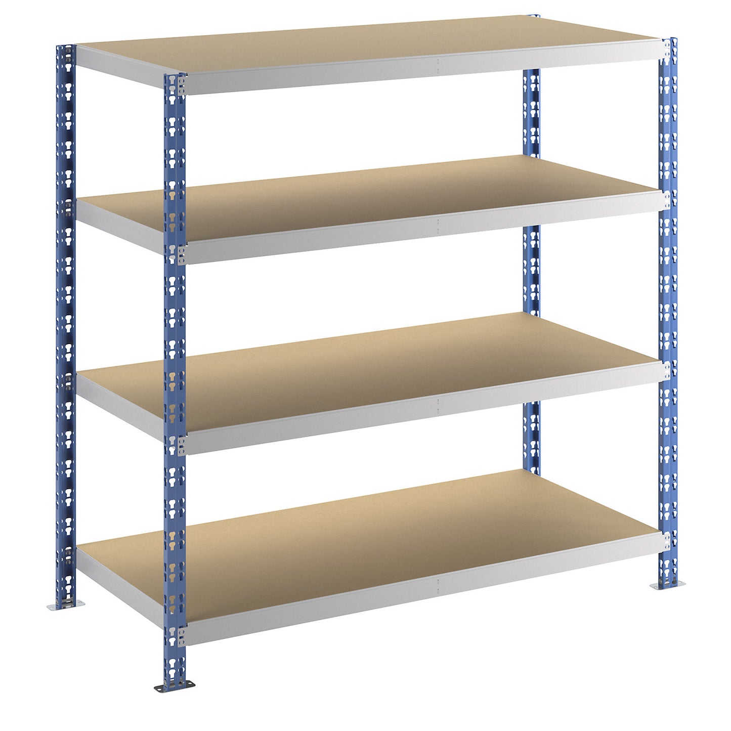 Wide span boltless shelf unit, blue/grey, HxWxD 1508 x 1550 x 700 mm, moulded chipboard shelves, standard shelf unit.