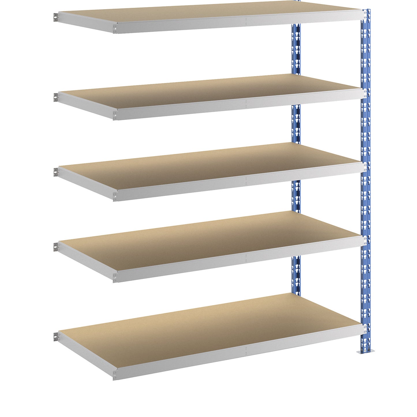 Wide span boltless shelf unit, blue/grey, HxWxD 1820 x 1525 x 700 mm, moulded chipboard shelves, extension shelf unit.