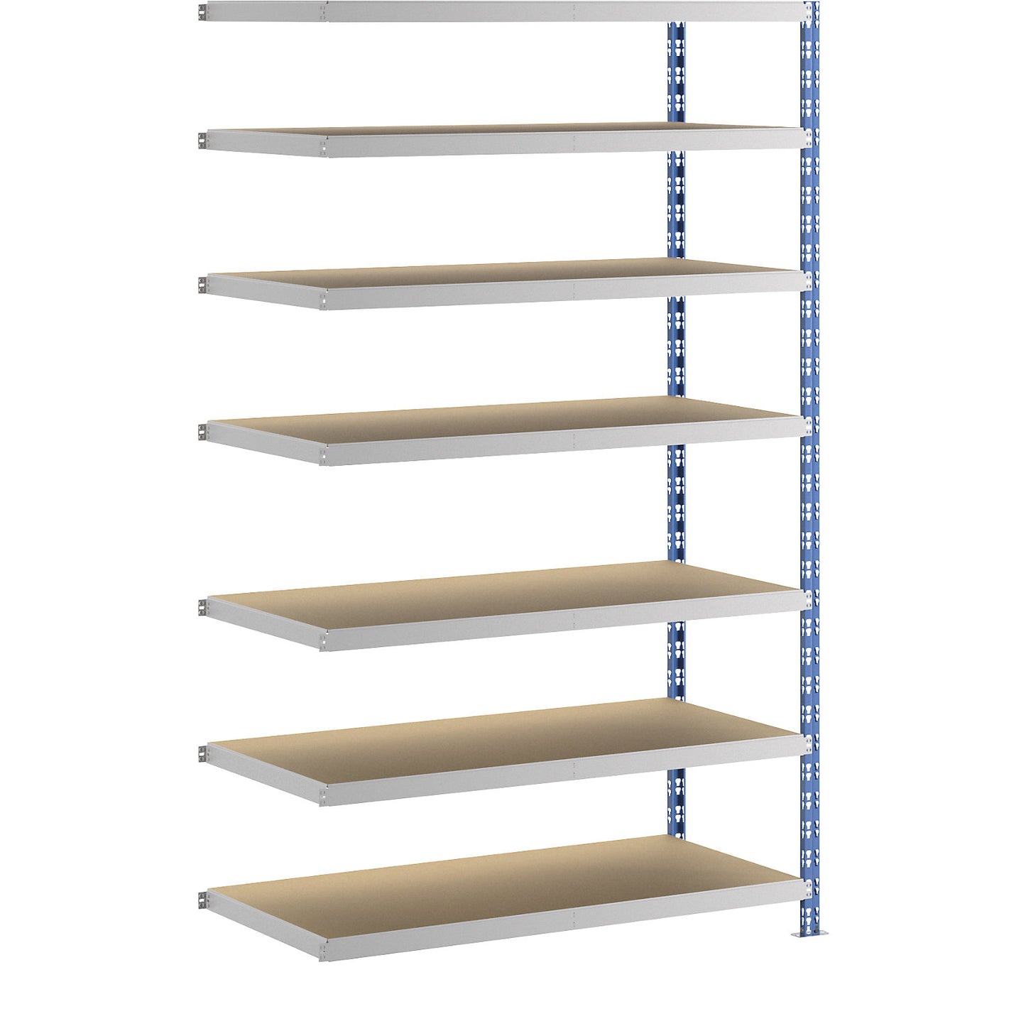 Wide span boltless shelf unit, blue/grey, HxWxD 2522 x 1525 x 700 mm, moulded chipboard shelves, extension shelf unit.