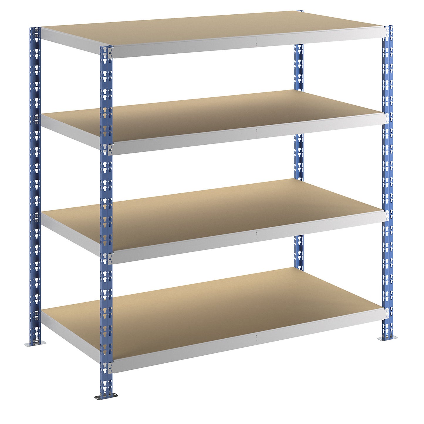 Wide span boltless shelf unit, blue/grey, HxWxD 1508 x 1550 x 800 mm, moulded chipboard shelves, standard shelf unit.