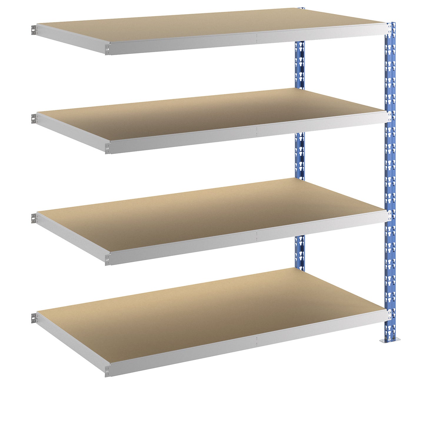 Wide span boltless shelf unit, blue/grey, HxWxD 1508 x 1525 x 800 mm, moulded chipboard shelves, extension shelf unit.