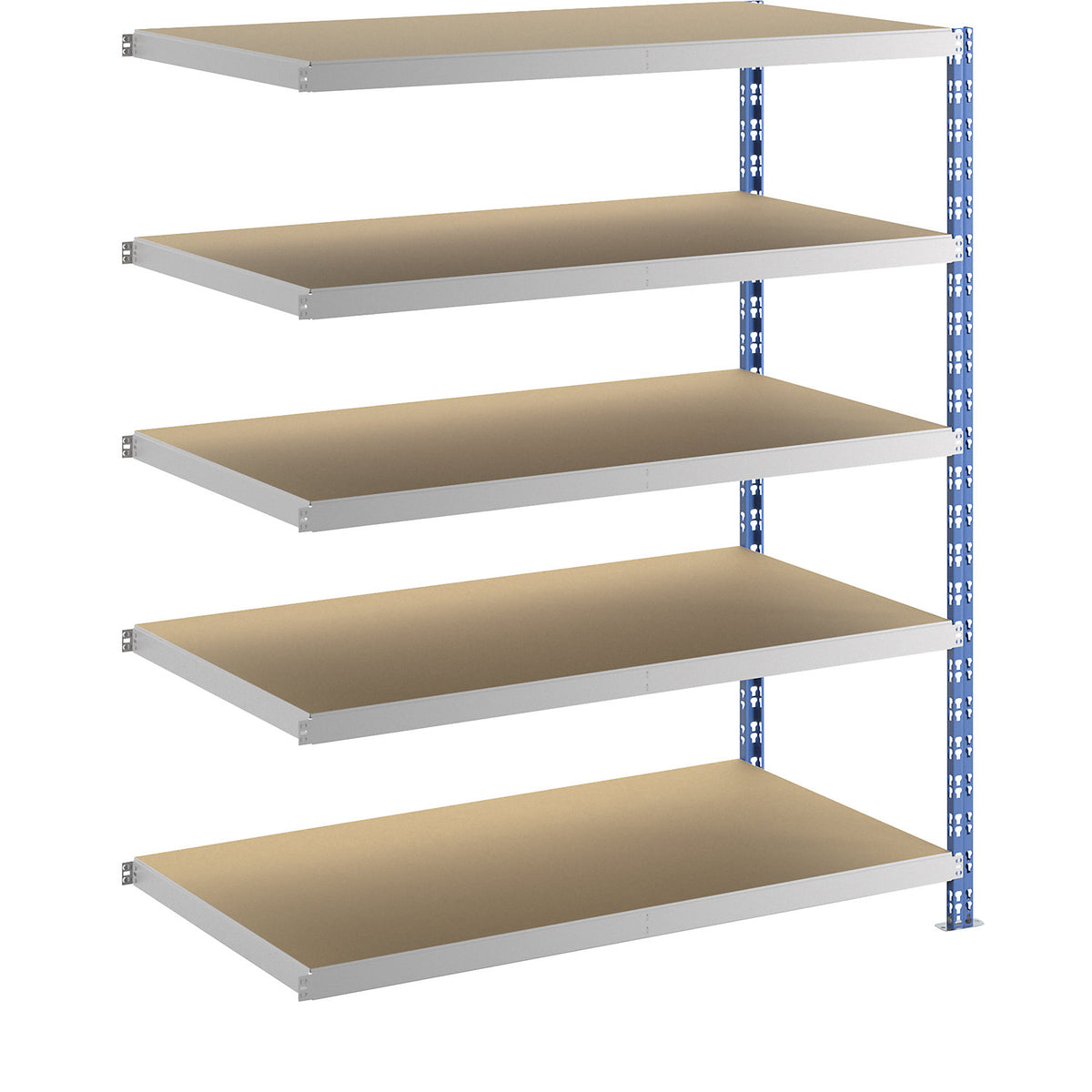 Wide span boltless shelf unit, blue/grey, HxWxD 1820 x 1525 x 800 mm, moulded chipboard shelves, extension shelf unit.