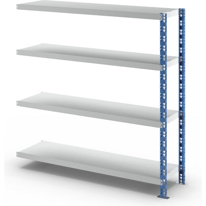 Wide span boltless shelf unit, blue/grey, HxWxD 1508 x 1525 x 400 mm, sheet steel shelves, extension shelf unit.
