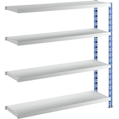 Wide span boltless shelf unit, blue/grey, HxWxD 1508 x 1525 x 400 mm, sheet steel shelves, extension shelf unit.