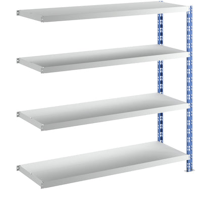 Wide span boltless shelf unit, blue/grey, HxWxD 1508 x 1525 x 500 mm, sheet steel shelves, extension shelf unit.