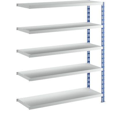 Wide span boltless shelf unit, blue/grey, HxWxD 1820 x 1525 x 500 mm, sheet steel shelves, extension shelf unit.